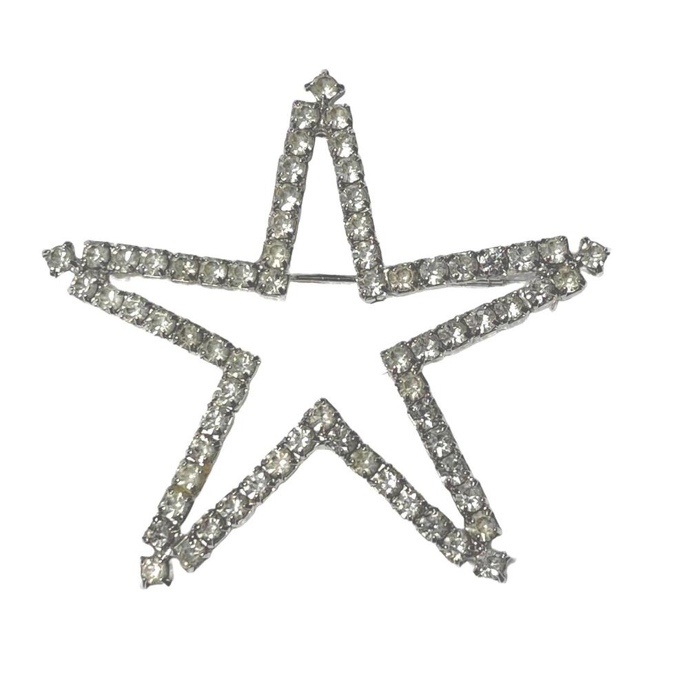 Vintage 1940s Signed Vogue JWLY Silver Plated Clear Rhinestones Star Brooch 3x3